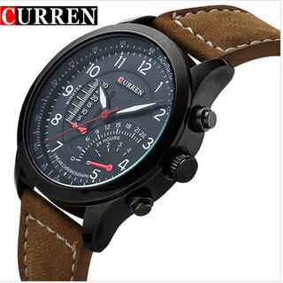 Curren Round Dial Brown Leather Strap Men Quartz Watch for Men