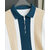 Ausk Mens Off White, Teal Blue Checkered Cotton Blend Polo T-Shirt