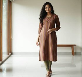 JS Tradition Women Striped Straight Kurta (Multicolor)