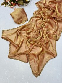 JSTradition Solid Bollywood Pure Silk Saree with Unstitched Blouse (Pack of 3, Gold)