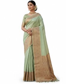 JSTradition Woven Bollywood Chanderi Saree with Unstitched Blouse (Pack of 2, Green)