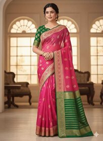 JSTradition Woven Bollywood Cotton Silk Saree with Unstitched Blouse (Pack of 5, Pink)