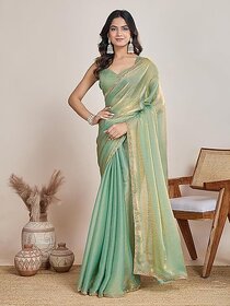 JSTradition Solid Bollywood Pure Silk Saree with Unstitched Blouse (Pack of 2, Light Green)