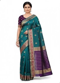 JSTradition Woven Banarasi Cotton Silk Saree with Unstitched Blouse (Pack of 3, Light Blue)