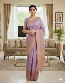 JSTradition Woven Banarasi Silk Blend Saree with Unstitched Blouse (Pack of 2, Purple)