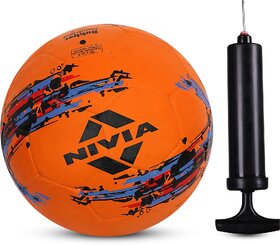 NIVIA Storm Orange Moulded Football with Ball Pump Football - Size: 5 (Pack of 1, Orange/Black), (Without Air)