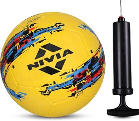 NIVIA Storm Yellow Moulded Football with Ball Pump Football - Size: 5 (Pack of 1, Yellow/Black), (Without Air)