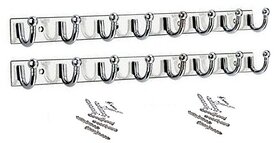 ONJECX Stainless Steel  Aluminium 8 PIN Goli Cloth Hanger Bathroom Wall Door Hooks  (Pack of 2 pcs) GHS08SS2