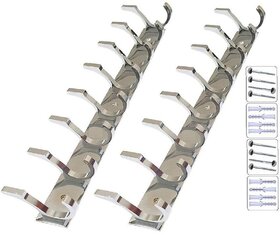 ONJECX Stainless Steel  Aluminium 8 PIN Goli Cloth Hanger Bathroom Wall Door Hooks  (Pack of 2 pcs) DHS08SS2