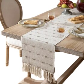 Elegant Neutral Color Table Runner with Textured Patterns