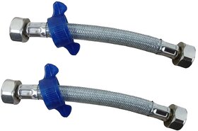 (Pack of 2) 6 Inch 304 Stainless Steel Connection Pipe | Rust-Free, Leakproof Flexible Hose Pipes for Geyser, Basin & Sink, Toilet, Hot Cold Mixer Faucets | Silver | 6 Inch (15 cm)