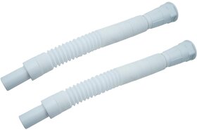 Set of 2 White PVC Waste Pipe with Heavy Socket | Flexible Collapsible Drain Hose for Kitchen Sink and Bathroom Basin | 36 Inch Outlet Pipe