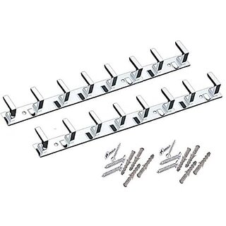 ONJECX Stainless Steel  Aluminium PIN L Save Cloth Hanger Bathroom Wall Door Hooks (Pack of 2 pcs) LHS08SS2