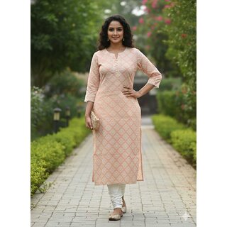 JS Tradition Women Geometric Print, Printed Straight Kurta (Orange)