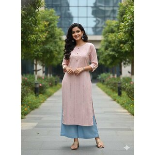 JS Tradition Women Striped, Printed Straight Kurta (Pink)