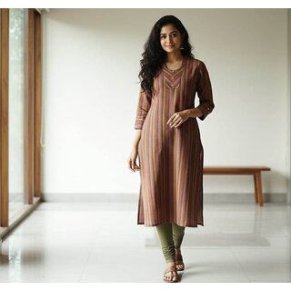 JS Tradition Women Striped Straight Kurta (Multicolor)