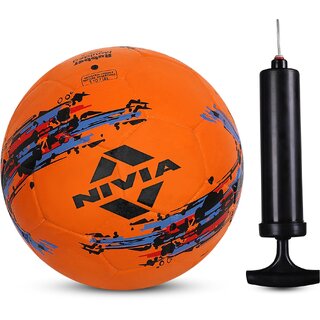 NIVIA Storm Orange Moulded Football with Ball Pump Football - Size: 5 (Pack of 1, Orange/Black), (Without Air)