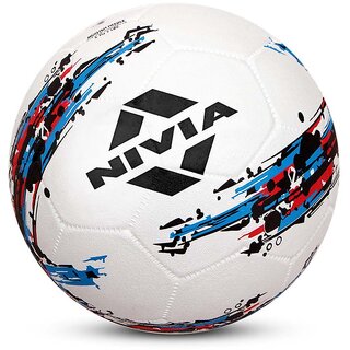 Nivia Storm Football, As Per Basic Standard, Training Ball, 32 Panels, Durable Rubber Cover Molded, Butyl Threadwounded Bladder, to Play On Hard Ground (Size - 5, White), (Without Air)