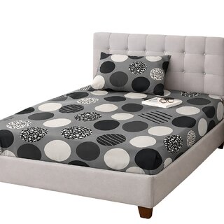 Elegant Modern Fitted Bed Sheet with Circular Patterns - Gray, Black, and Cream