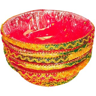 Fancy Gift Hamper Basket Set, Printed Basket Hamper Set, Ceremony Decorative Baskets Multipurpose Uses Chocolate/Packaging Baskets, Shelf Baskets, Pack of 5, Round, (10X10 Inch)