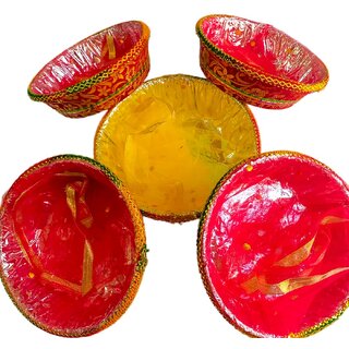 Shagun Basket Set for Wedding Gift Packing 5 Pieces Handcrafted Decorative Packing Basket for Shagun, Engagement, Hampers,1kg2kg Items 25x25cm Traditional Tray for Gifts