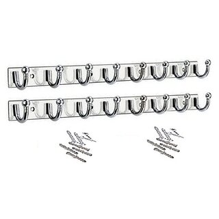 ONJECX Stainless Steel  Aluminium 8 PIN Goli Cloth Hanger Bathroom Wall Door Hooks  (Pack of 2 pcs) GHS08SS2