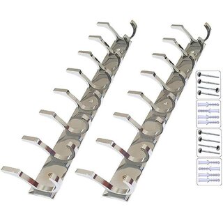 ONJECX Stainless Steel  Aluminium 8 PIN Goli Cloth Hanger Bathroom Wall Door Hooks  (Pack of 2 pcs) DHS08SS2