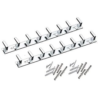 ONJECX Stainless Steel  Aluminium 8 PIN Goli Cloth Hanger Bathroom Wall Door Hooks  (Pack of 2 pcs) LHS08SS2