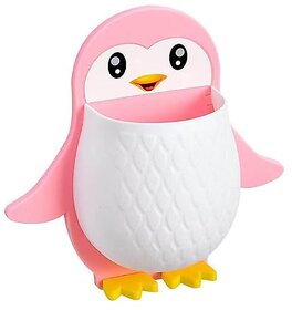 Ahina Cute Penguin Shaped Toothbrush Holder for Kids | Adorable Bathroom Accessory with Suction Cup | Animal Toothbrush Stand & Organizer for Sink or Wall Fun Penguin Bathroom Decor. (1, Pink)