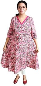 Prabha Apparels Women Printed Polyester A-line Kurta (Pink)