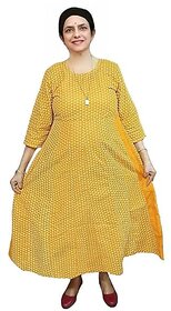 Prabha Apparels Women Printed Cotton A-line Anarkali Kurti (Mustard)