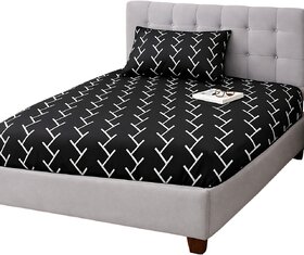 Modern Geometric Black Fitted Single Bed Sheet Set