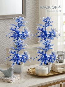 Premium Blue White Artificial Flower Plant with Minimalist White Pot