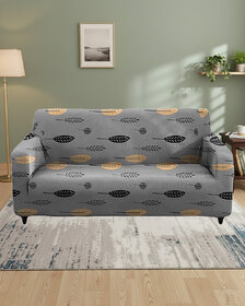 Quirky Home Polyster Floral Collection Elastic Fitted Sofa Cover , GREY (3+1+1 Seater)