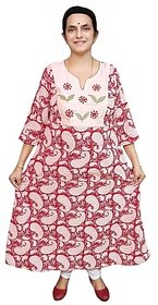Prabha Apparels Women Printed Cotton A-line Kurta (Pink)