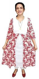 Prabha Apparels Women Printed Cotton A-line Kurta (Red)