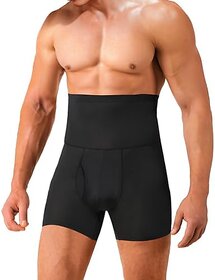 Ahina Men Shapewear Compression Body High Waist Tummy Control Slimming Bodysuit Boxer Briefs Long Leg Underwear for Men Black