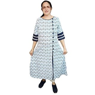 Prabha Apparels Women Printed Cotton A-line Kurti (White)