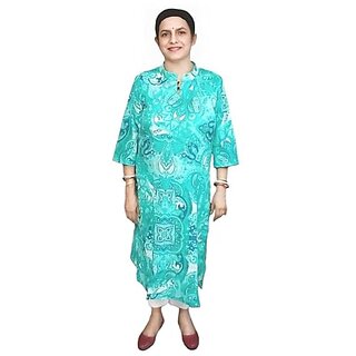 Prabha Apparels Women Printed Cotton A-line Kurti (Green)