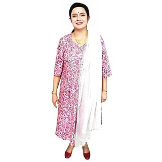 Prabha Apparels Women Printed Polyester A-line Kurti (Pink)
