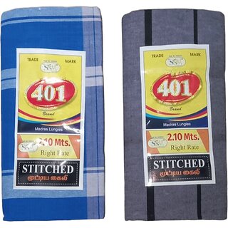 Cotton Men Dhoti 2.10 mts Set of 2 (Blue  Grey)