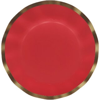 Premium 400GSM Wavy Dinner Paper Plates - Red with Gold Foil Edges
