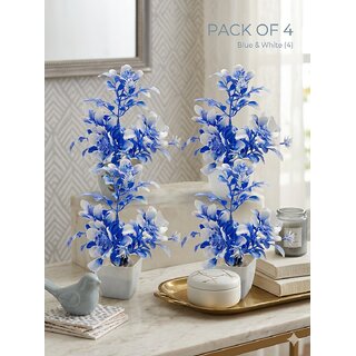 Premium Blue White Artificial Flower Plant with Minimalist White Pot