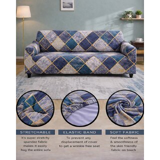 Quirky Home Polyster Floral Collection Elastic Fitted Sofa Cover , SKYSTONE (3+1+1 Seater)