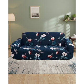 Quirky Home Polyster Floral Collection Elastic Fitted Sofa Cover , BLUE (3+1+1 Seater)