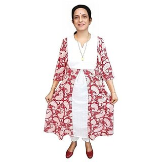 Prabha Apparels Women Printed Cotton A-line Kurta (Red)