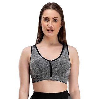 Ahina Women's Front Zip Sports Bra Wireless Post-Surgery Bra Active Yoga Sports Bras Women's Zip Front Sports Bra Wireless Post-Surgery Bra Active Yoga Sports Bras Grey