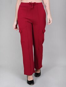 T Dot Women Red Solid Mid Rise Cargo Trouser