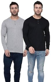 (Pack of 2) Henley Neck Long Sleeve T-Shirts, Black and Grey