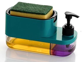 Plastic 3 in 1 Soap Pump Dispenser Dish Soap Liquid Dispenser Sponge Holder Dish Soap Pump Dispenser for Kitchen Sink Co